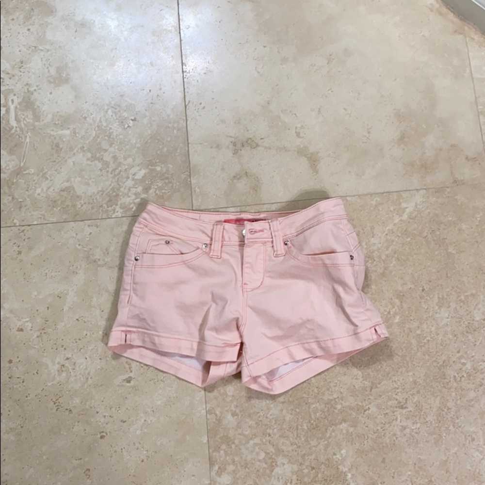 pink mid waisted jean shorts